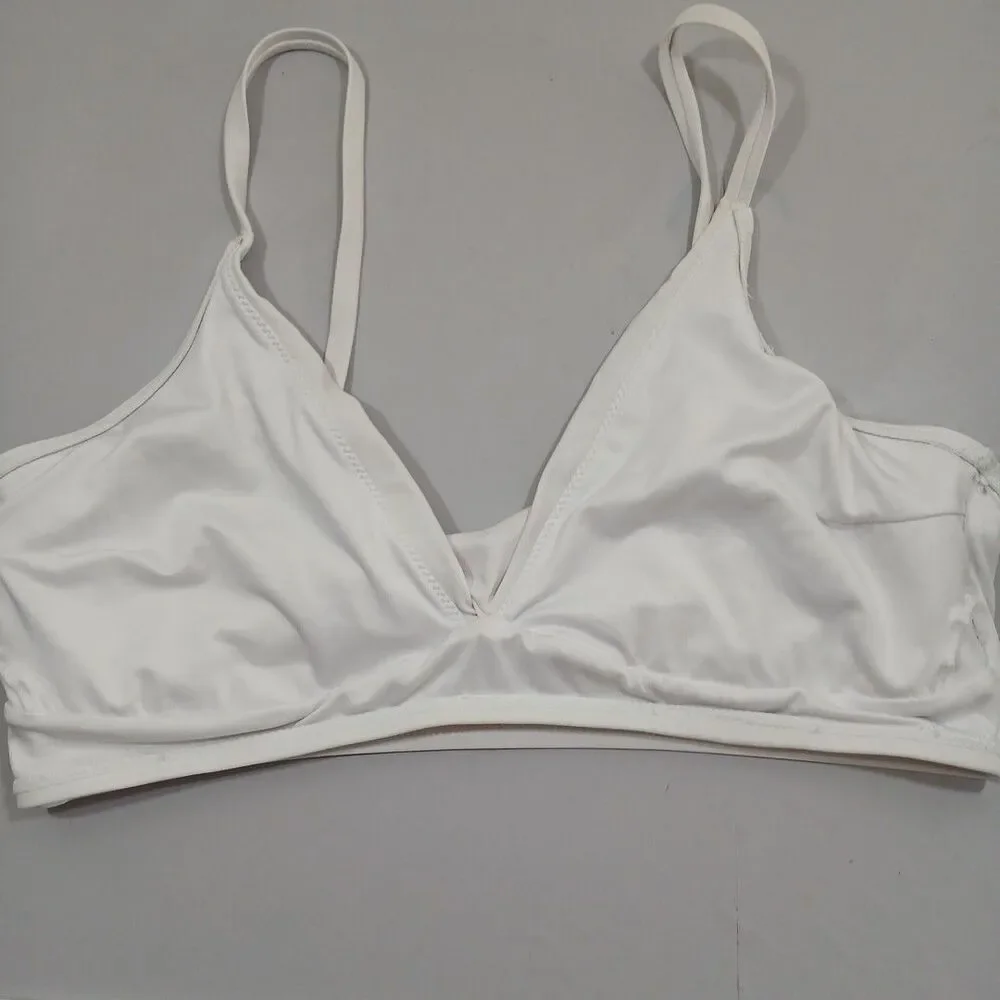 Womens White V Neck Triangle Twisted Front Swimsuit Bikini Top Sz S/M 28